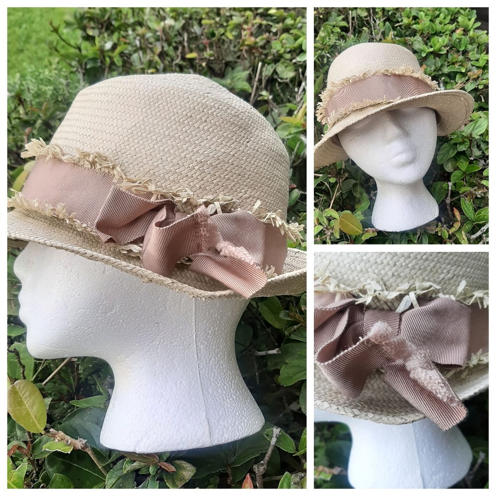 J. Crew Straw Ribbon Boho Country Girl Cloche Bucket Hat